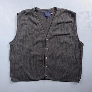 VTG Men's XL Knit Vest Sleeveless Button Up Gray Old Glory Grandpacore Work 90s
